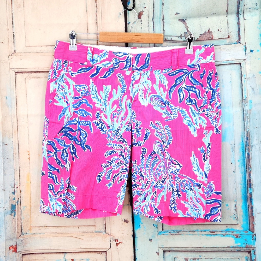 Lilly Pulitzer Bright Pink Tropical Print Bermuda Shorts